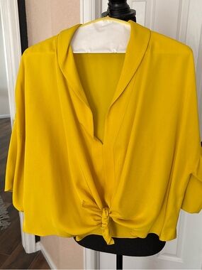 Zara Bright Yellow Tie-Front V-Neck Blouse